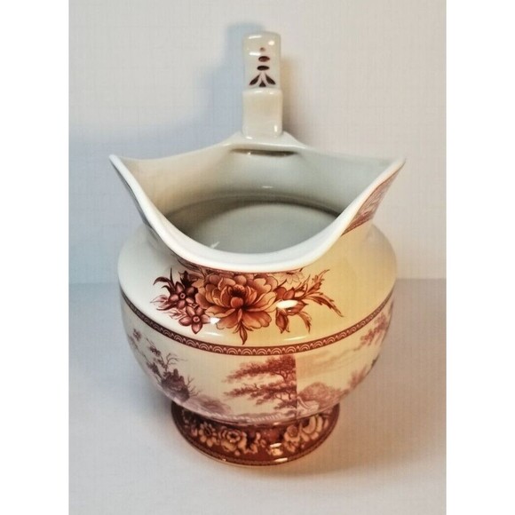 Vintage Red Toile Transfer wear Porcelain Pitcher French Farm Scene Farmhouse - Picture 7 of 9